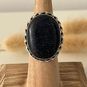 Stamped 925 Silver Overlay Blue Sunstone Ring Size 6